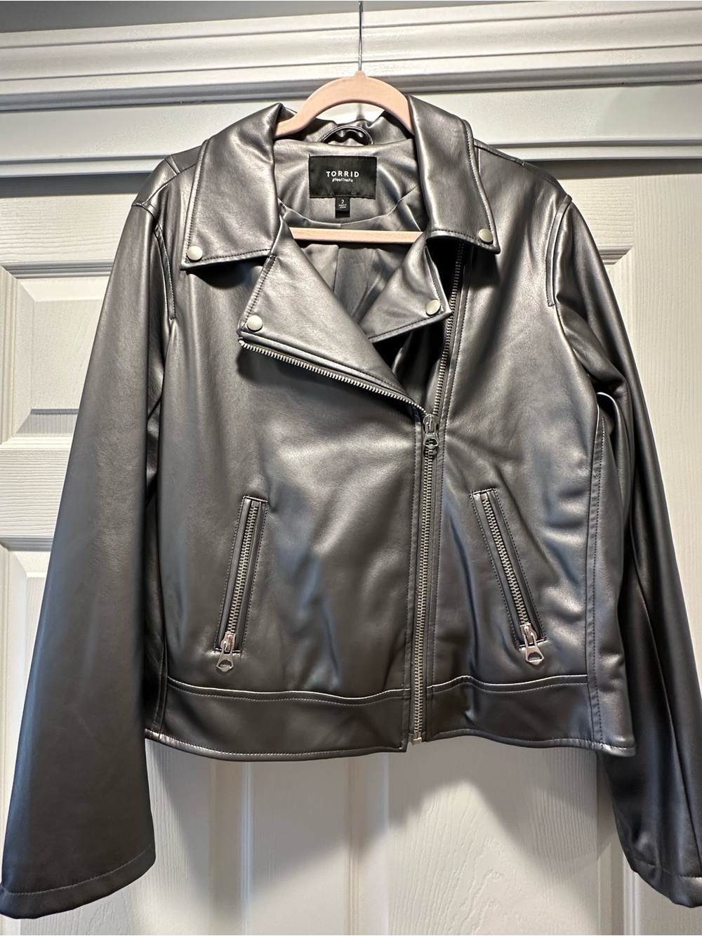 torrid Silver-Gray Faux Leather Moto Jacket